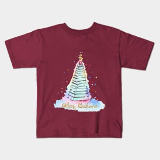 Merry Bookmas Christmas book tree with coffe cup Kids T-Shirt